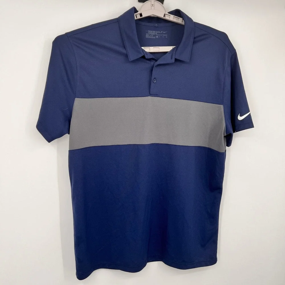 Nike Golf Mens Dri-FIT Polo Shirt XL Navy Blue Grey Colorblock Short Sleeve 1519